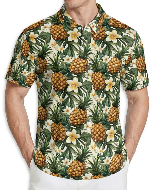 Pineapple Gold Tropical Floral Polo Shirt | Azhobbyshop