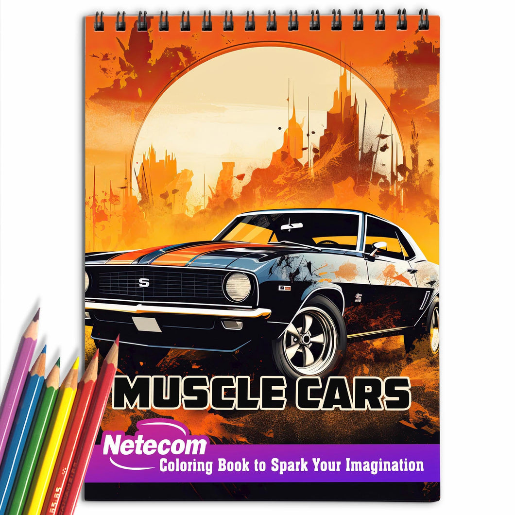 Muscle Cars Spiral Bound Coloring Book, Witness the Power of Muscle Car Marvels with 30 Inspiring Coloring Pages, Creating a Gallery of Captivating Automotive Icons