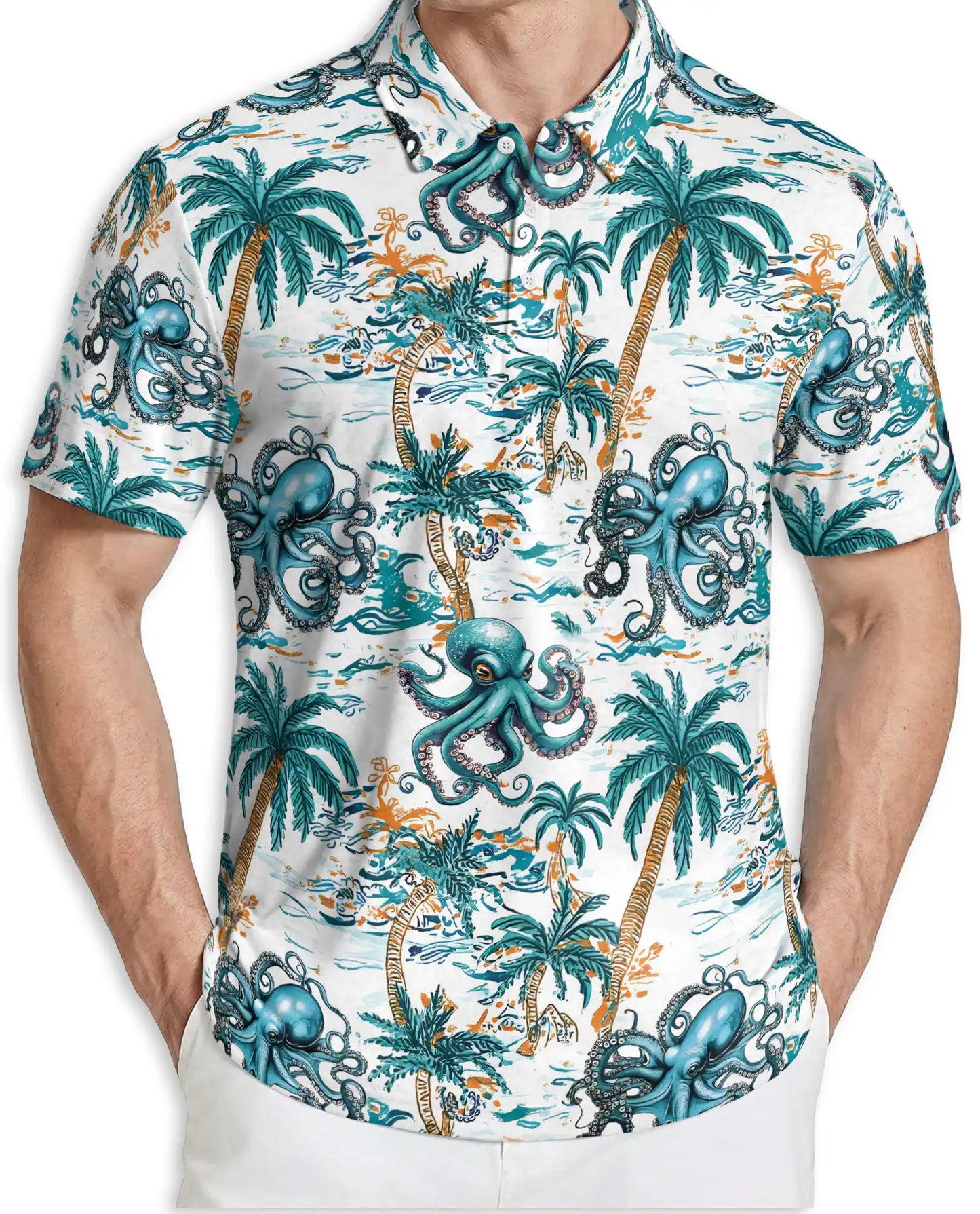 Octopus Tropical 3D Polo Shirt for Men – Hawaiian Style | Azhobbyshop