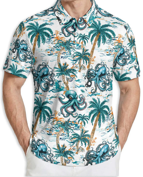 Octopus Tropical 3D Polo Shirt for Men – Hawaiian Style | Azhobbyshop
