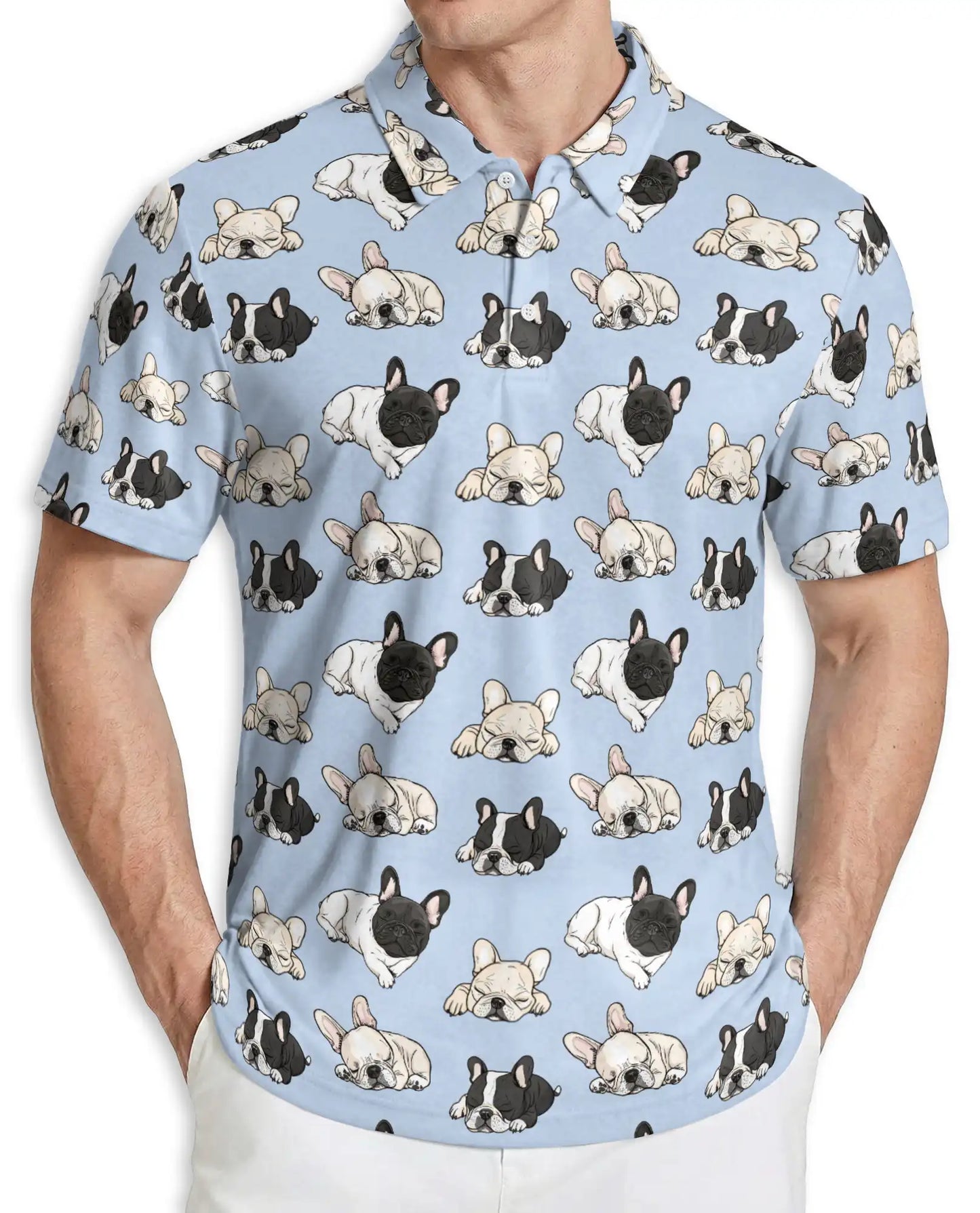 Lazy French Bulldog Pattern Polo Shirt | Azhobbyshop