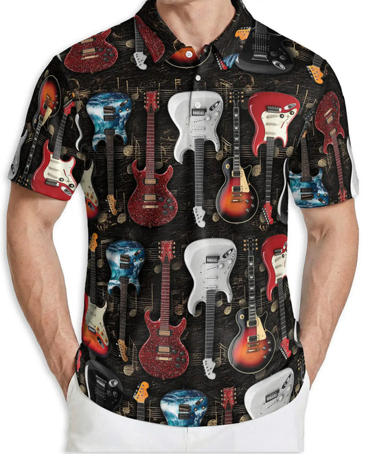 Electric Guitar Polo Shirt - Rock Music Guitar Player Style | Azhobbyshop