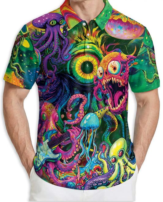 Hippie Octopus Hawaiian Polo Shirt – Psychedelic Trippy Festival Shirt | Azhobbyshop