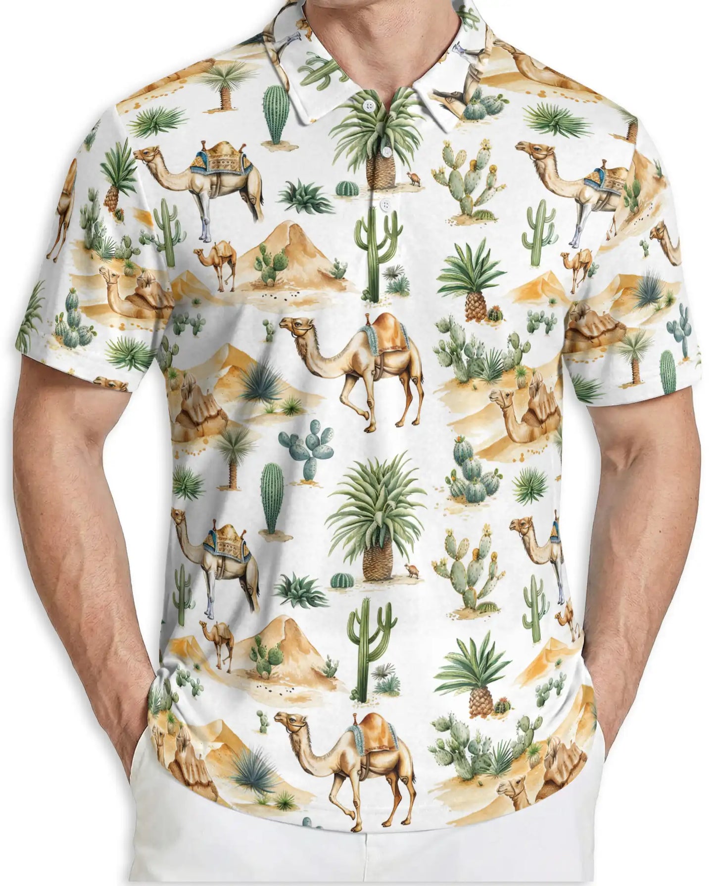 Camel Desert 3D Polo Shirt for Men – Cactus Western Summer Style | Azhobbyshop