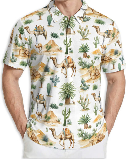 Camel Desert 3D Polo Shirt for Men – Cactus Western Summer Style | Azhobbyshop
