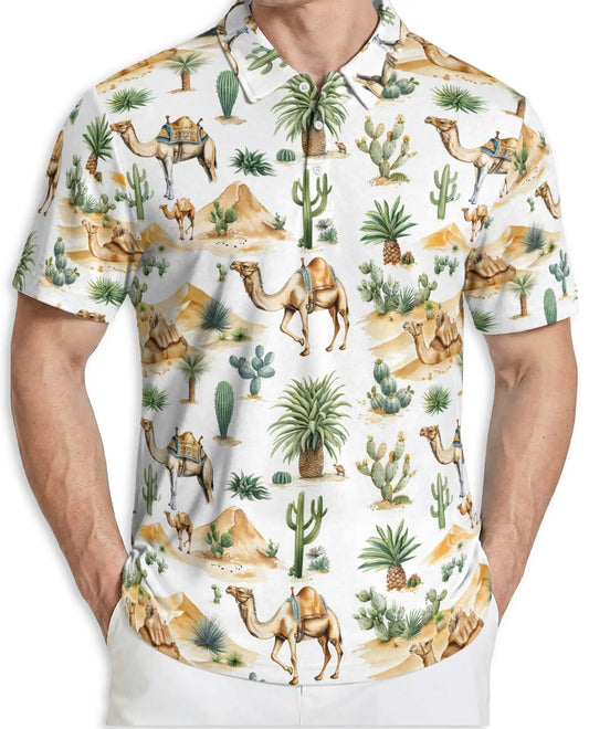 Camel Desert 3D Polo Shirt for Men – Cactus Western Summer Style | Azhobbyshop