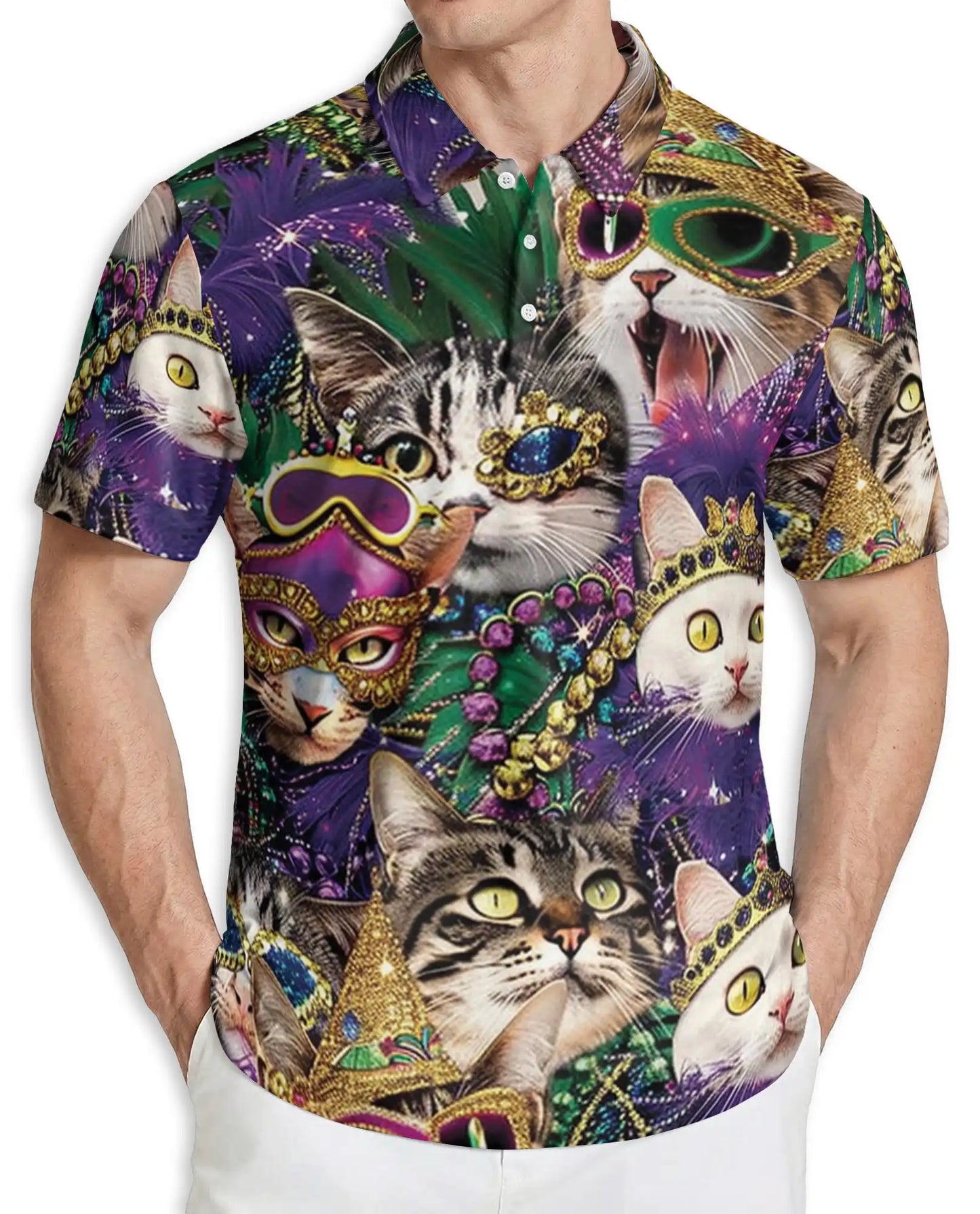 Cats Mardi Gras Mask Polo Shirt | Azhobbyshop