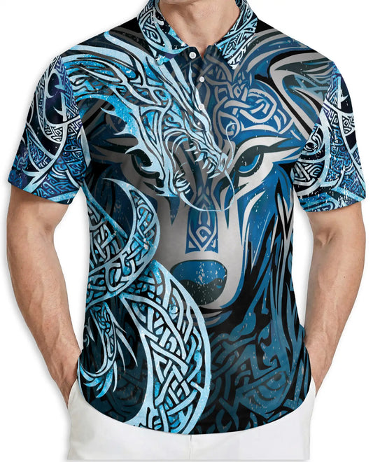 Wolf Tribal Polo Shirt- Celtic Wolf Viking Style | Azhobbyshop