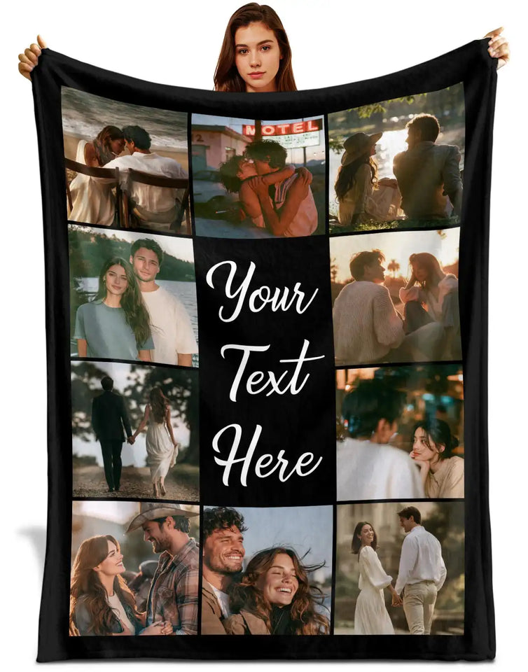 Custom Photo Blanket –  Personalized 1st Anniversary Birthday Gifts For Wife Her Him Couple Gifts