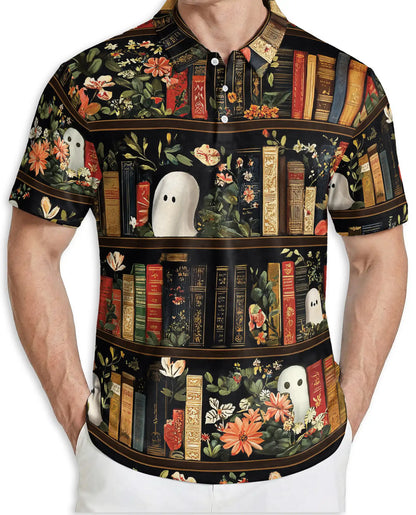 Library Ghost 3D Polo Shirt for Men – Spooky Book Lover Style | Azhobbyshop
