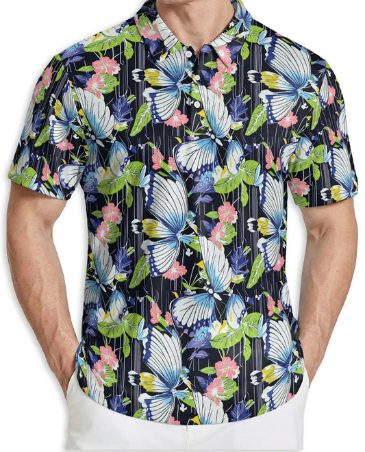 Butterfly Floral 3D Polo Shirt for Men – Tropical Garden Nature Style | Azhobbyshop