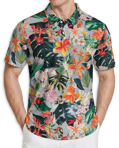 Flower Ephemera Tropical 3D Polo Shirt for Men – Floral Hawaiian Summer Style | Azhobbyshop