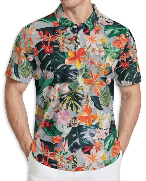 Flower Ephemera Tropical 3D Polo Shirt for Men – Floral Hawaiian Summer Style | Azhobbyshop