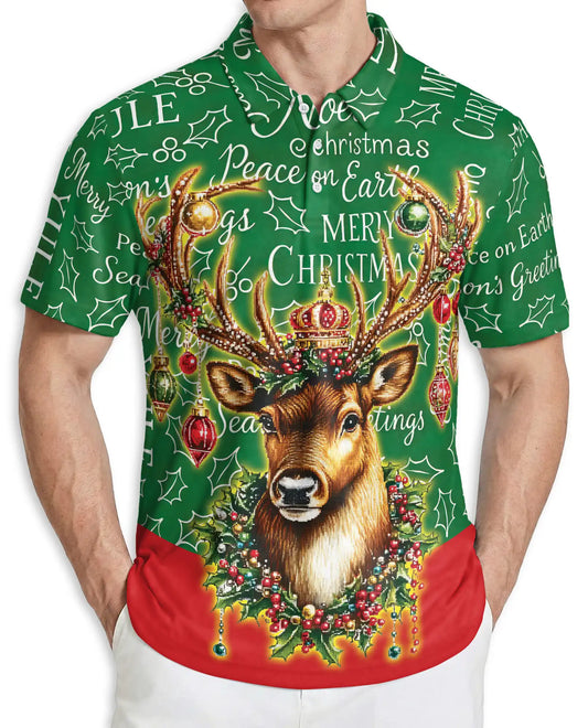 Christmas Reindeer 3D Polo Shirt for Men – Festive Deer Holiday Design | Azhobbyshop