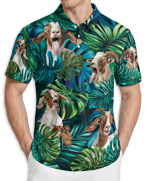 Funny Goat Tropical Polo Shirt – Jungle Leaves Animal Print | Azhobbyshop