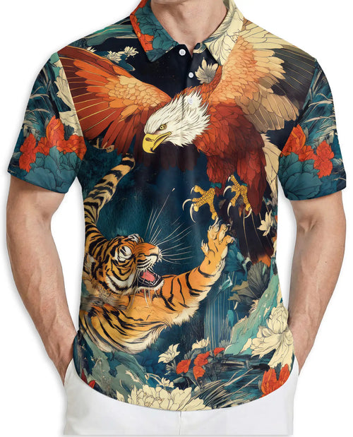 Tiger and Eagle Polo Shirt- Japanese Style Powerful Animal Design | Azhobbyshop