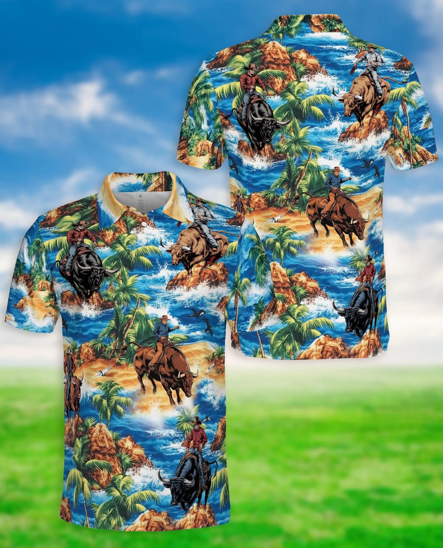 Bull Riding On Beach Polo Shirt | Azhobbyshop