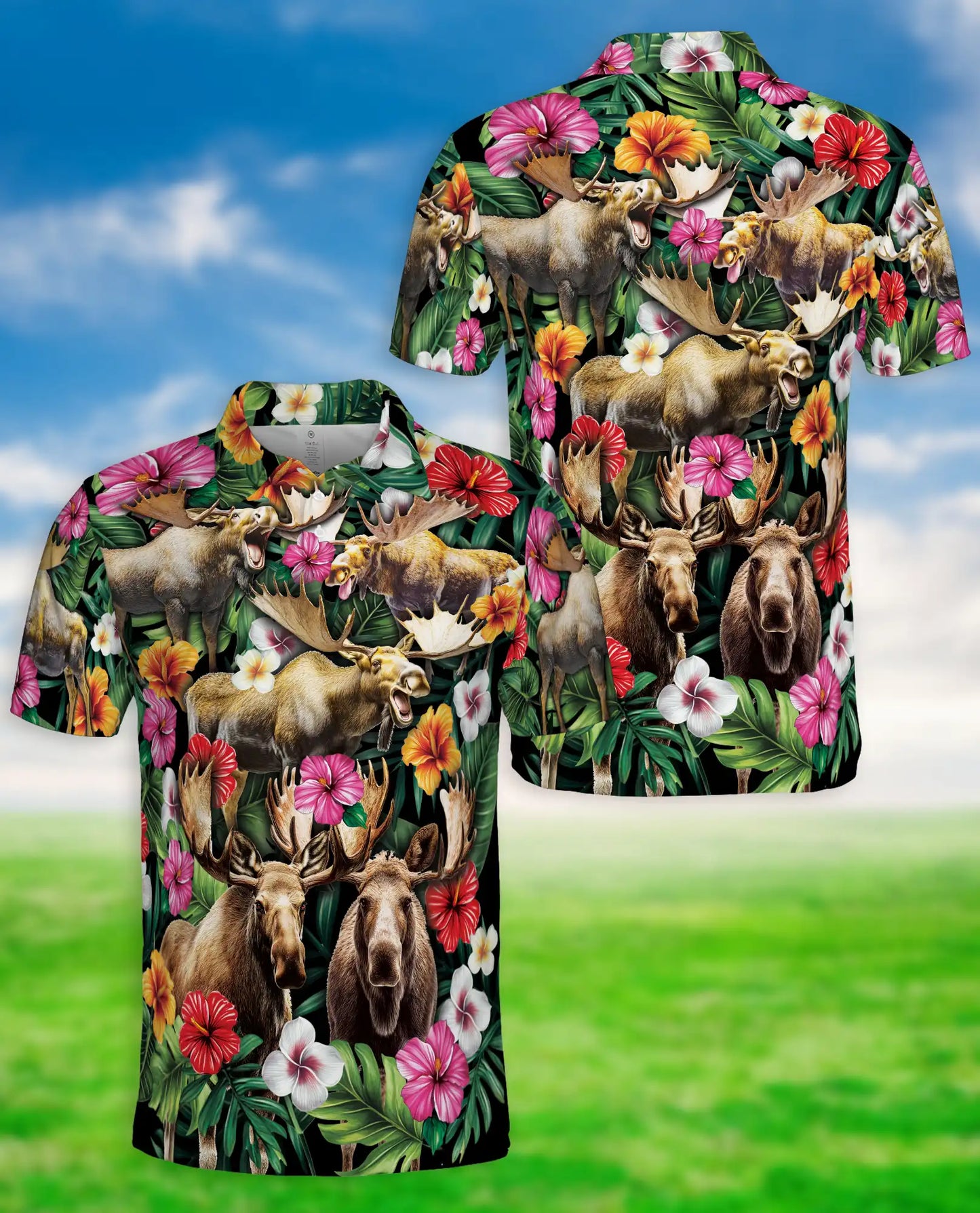 Moose Aloha Tropical Hawaiian Polo Shirt | Azhobbyshop
