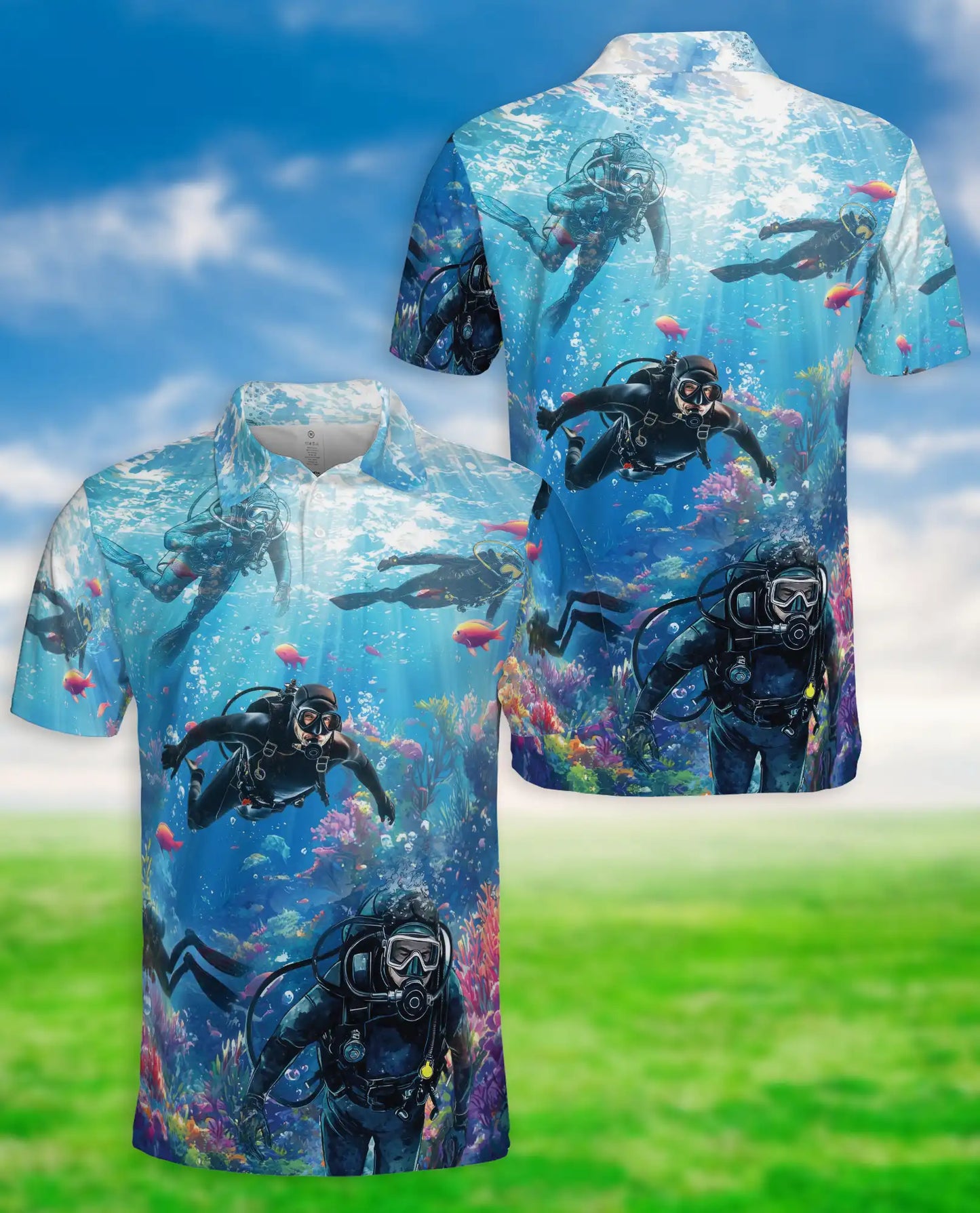 Scuba Diving 3D Polo Shirt for Men – Ocean Adventure Diver Style | Azhobbyshop