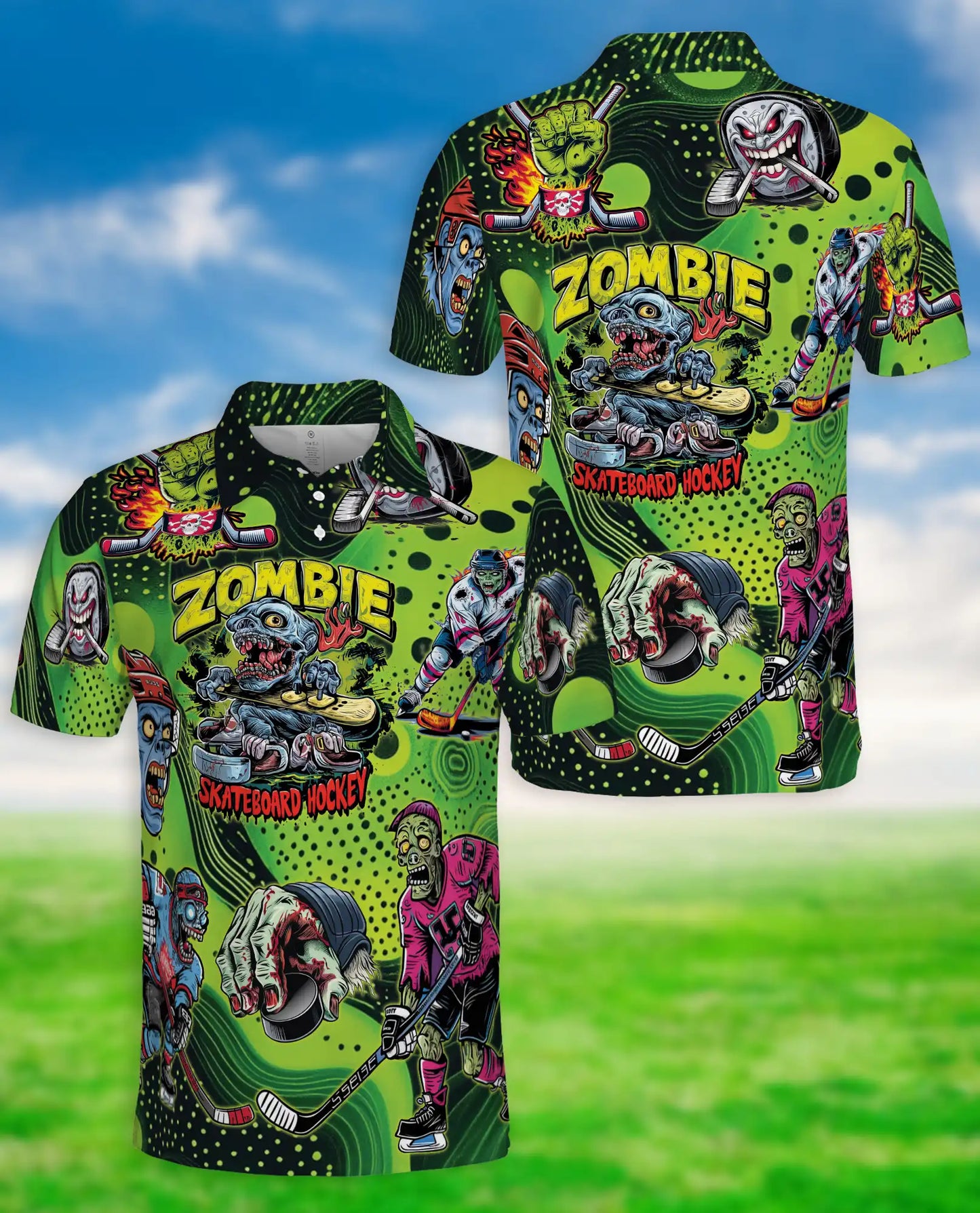 Zombie Skateboard Hockey Polo Shirt – Horror Sports Graphic | Azhobbyshop