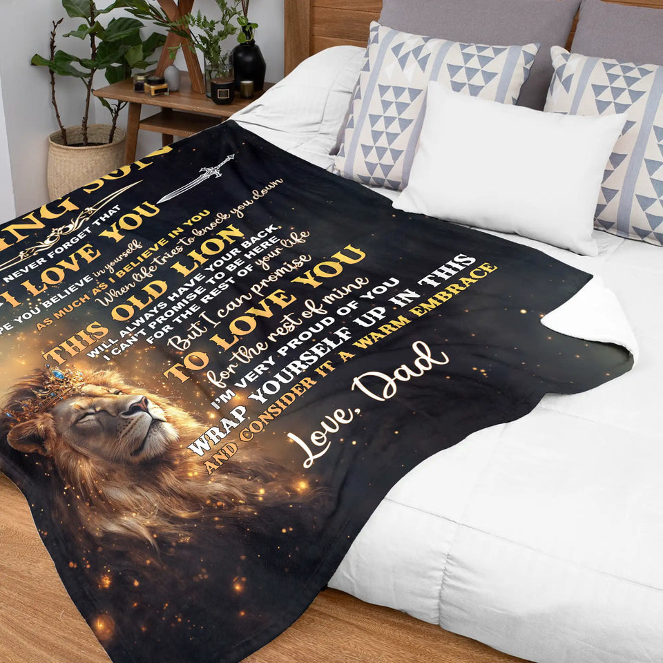 Personalized Son Blanket From Dad – Inspirational Lion Throw