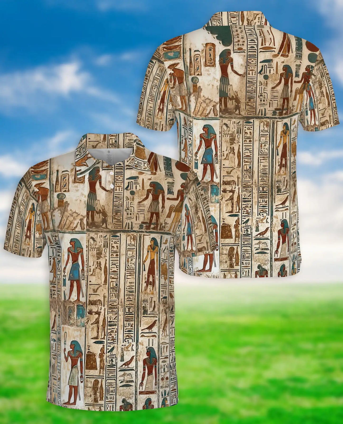 Ancient Egypt Hieroglyph 3D Polo Shirt for Men – Vintage Egyptian Art Print | Azhobbyshop