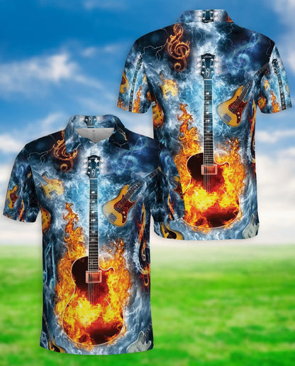 Flaming Guitar 3D Polo Shirt for Men – Rock Music Water Storm Style | Azhobbyshop