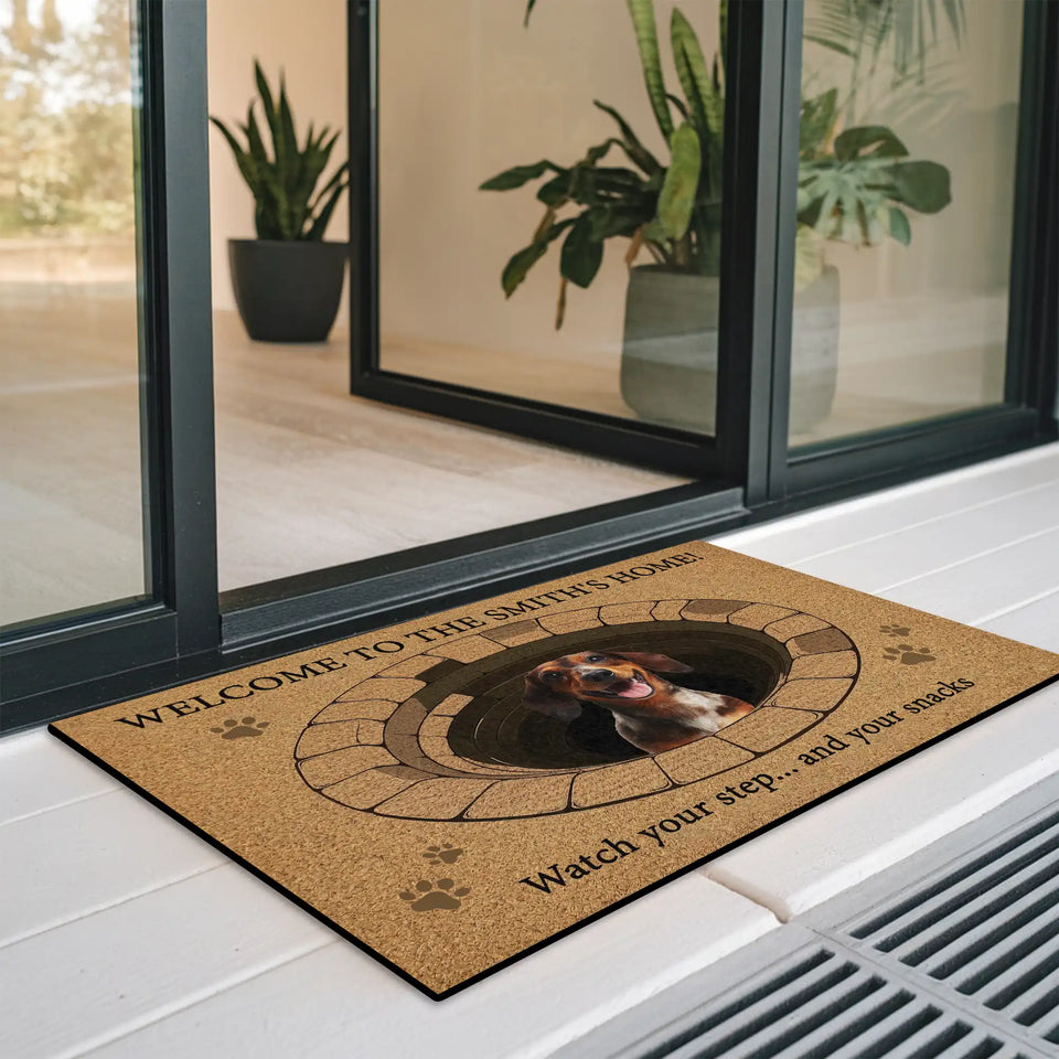 Funny Dog Trap Doormat – Watch Your Step & Snacks Welcome Mat