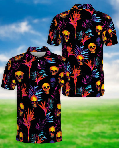 Colorful Skull Spooky Polo Shirt – Neon Tropical Skull Print | Azhobbyshop