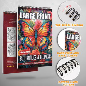 Large Print Butterflies and Flowers Spiral Bound Coloring Book, Delicate Butterflies and Floral Beauty in Large Print, Ideal for Stress Relief and Botanical Art Enthusiasts