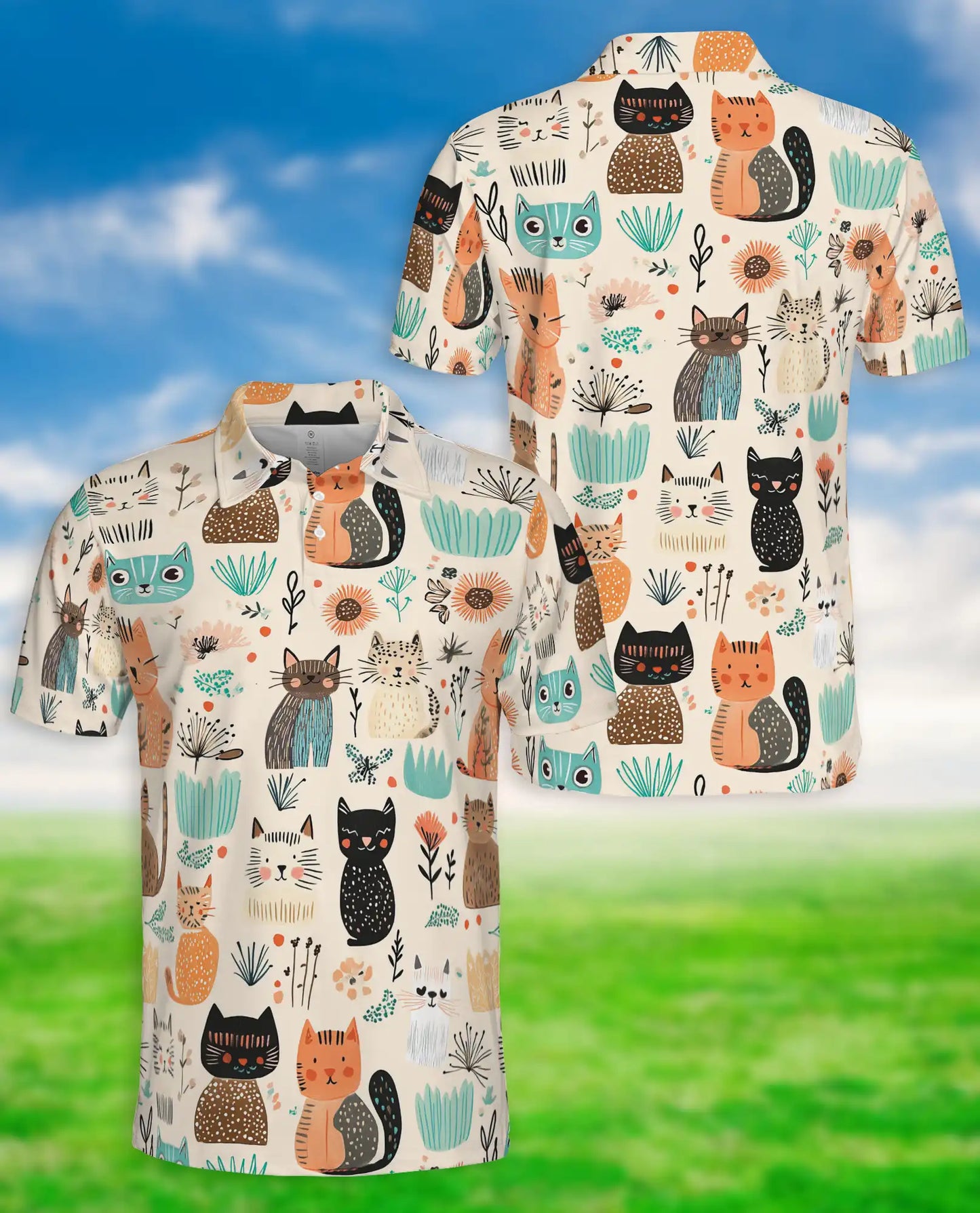 Cute Cartoon Cat Polo Shirt – Fun Cat Pattern All Over Print | Azhobbyshop