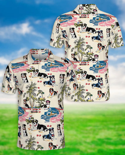 Border Collie Hawaiian 3D Polo Shirt for Men – Tropical Dog Beach Style | Azhobbyshop