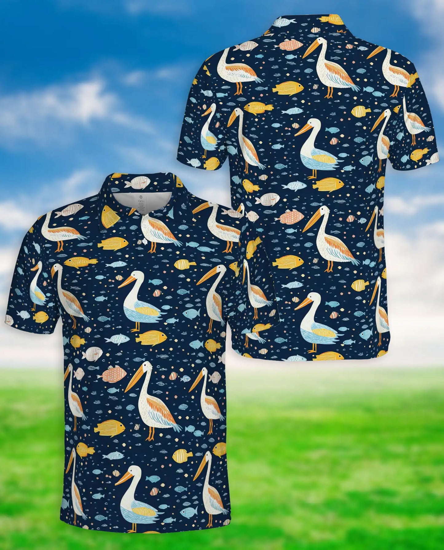 Pelican Ocean 3D Polo Shirt for Men – Coastal Beach Bird Pattern Style | Azhobbyshop