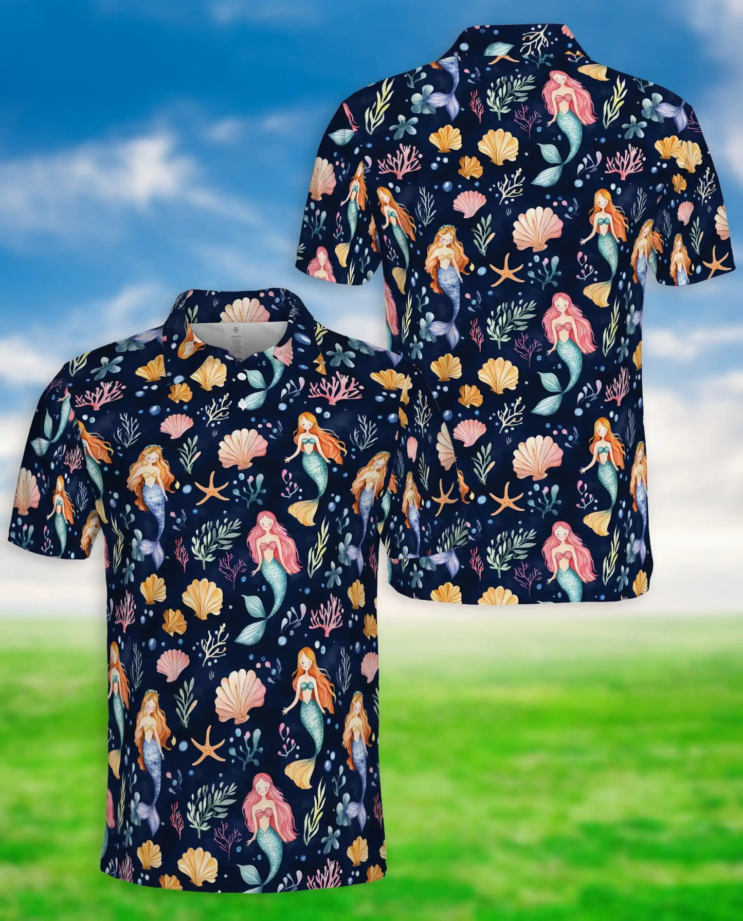 Cute Mermaid Sea 3D Polo Shirt for Men – Ocean Fantasy Pattern | Azhobbyshop