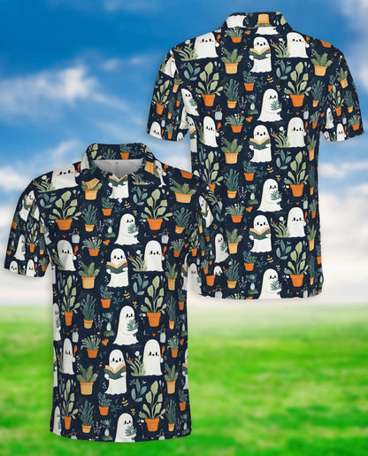 Cute Ghost Plant Polo Shirt for Men – Funny Halloween Garden Style | Azhobbyshop