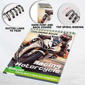 Racing Motorcycle Spiral Bound Coloring Book, Indulge in 30 Whimsical Coloring Pages, Featuring Speedy Racing Motorcycles with Striking Designs