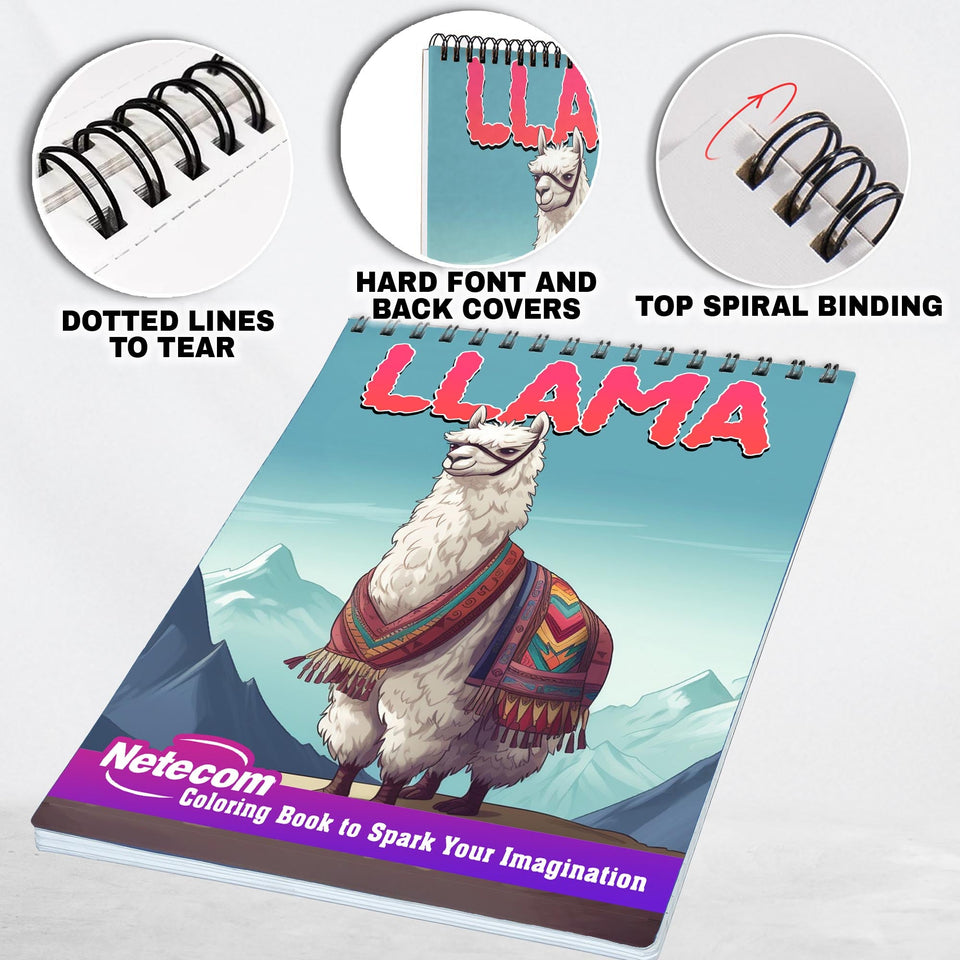 Llama Spiral Bound Coloring Book, Unleash Your Creativity with 30 Coloring Pages, Bringing to Life the Playfulness and Charm of Llamas