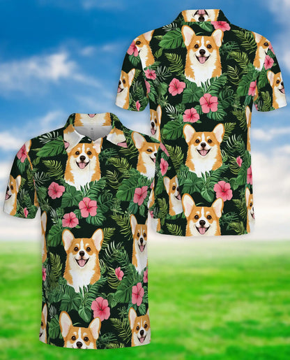 Corgi Love Flower Polo Shirt- Cute Dog Tropical Floral Shirt | Azhobbyshop