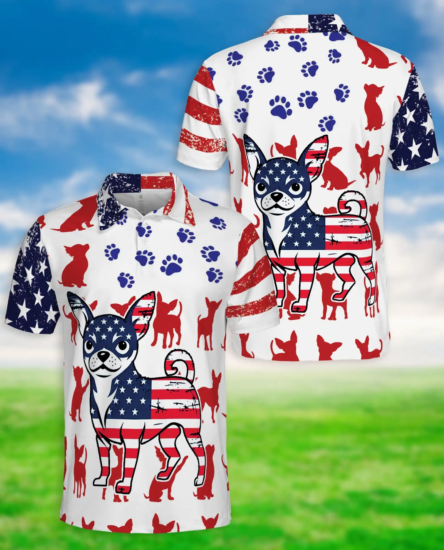 American Flag Chihuahua Polo Shirt – Patriotic Dog Paw Print | Azhobbyshop