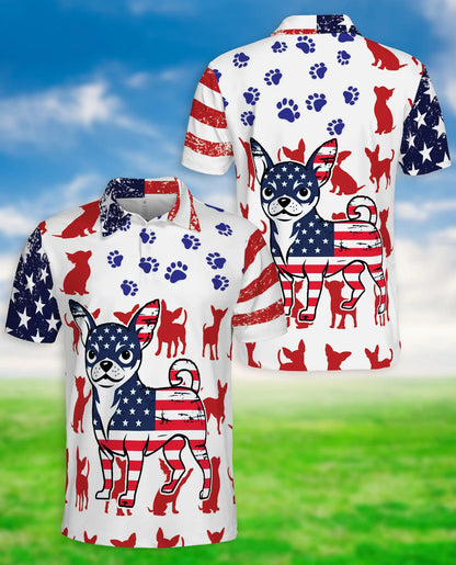 American Flag Chihuahua Polo Shirt – Patriotic Dog Paw Print | Azhobbyshop