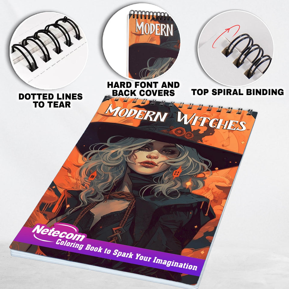 Modern Witches Spiral Bound Coloring Book, Dive into 30 Intriguing Coloring Pages, Showcasing Modern Witches Engaged in Sacred Practices and Ancient Traditions