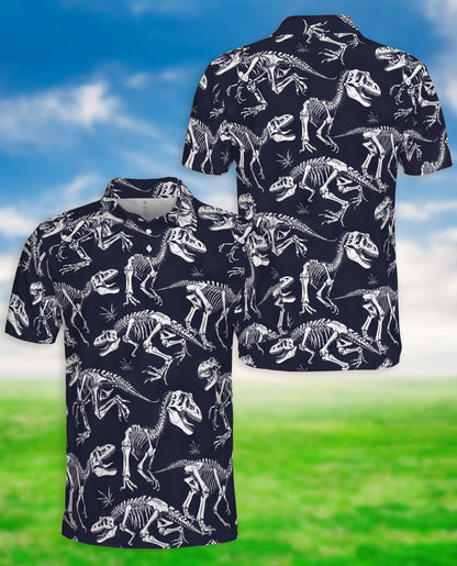 Dinosaur Skeleton 3D Polo Shirt for Men – Prehistoric Fossil Style | Azhobbyshop