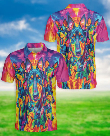 Doberman 3D Polo Shirt for Men – Colorful Psychedelic Dog Lover Style | Azhobbyshop