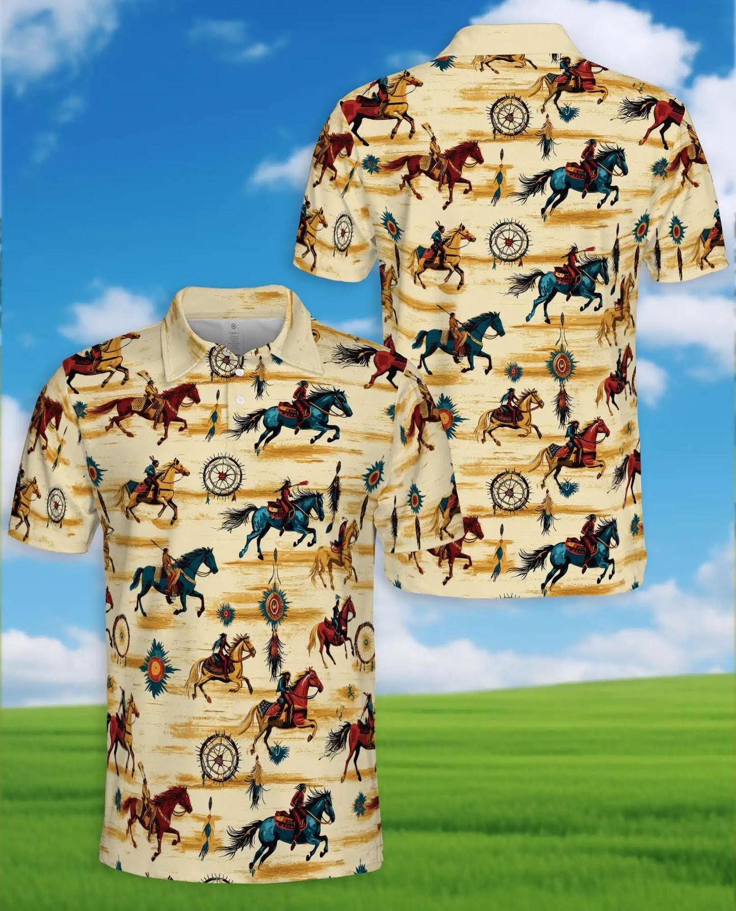 Wild Horse 3D Polo Shirt for Men – Western Native American Style Print | Azhobbyshop