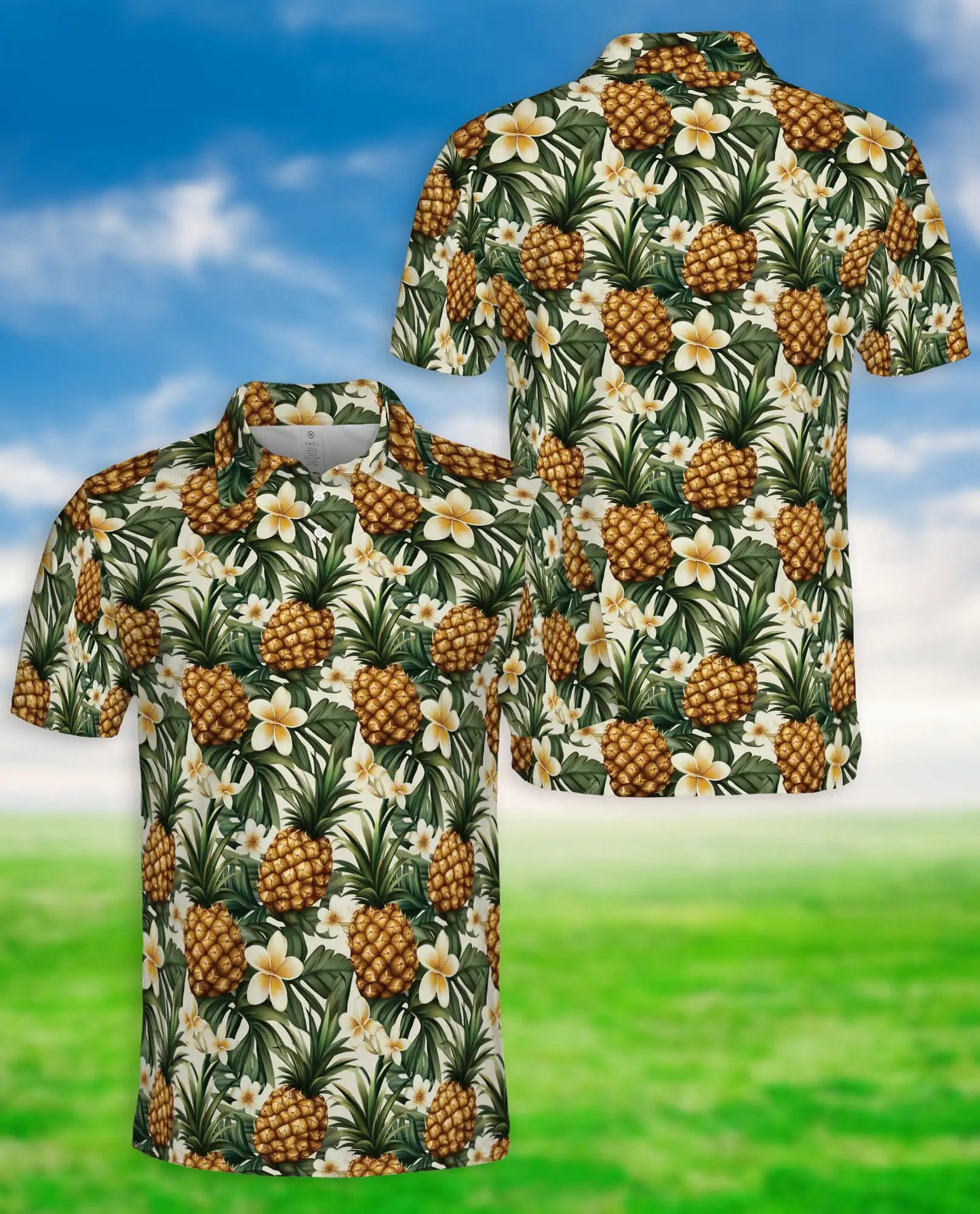 Pineapple Gold Tropical Floral Polo Shirt | Azhobbyshop