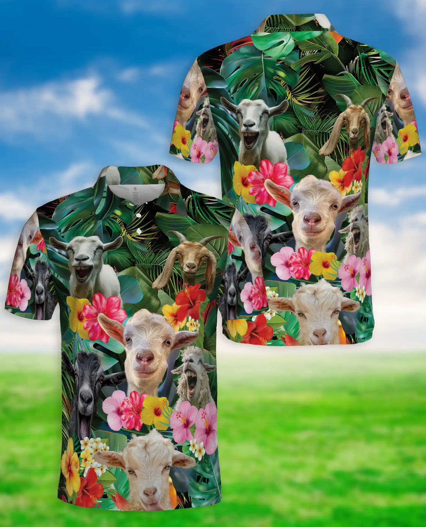 Goat Tropical Polo Shirt – Funny Farm Animal Floral Hawaiian 3D Print | Azhobbyshop
