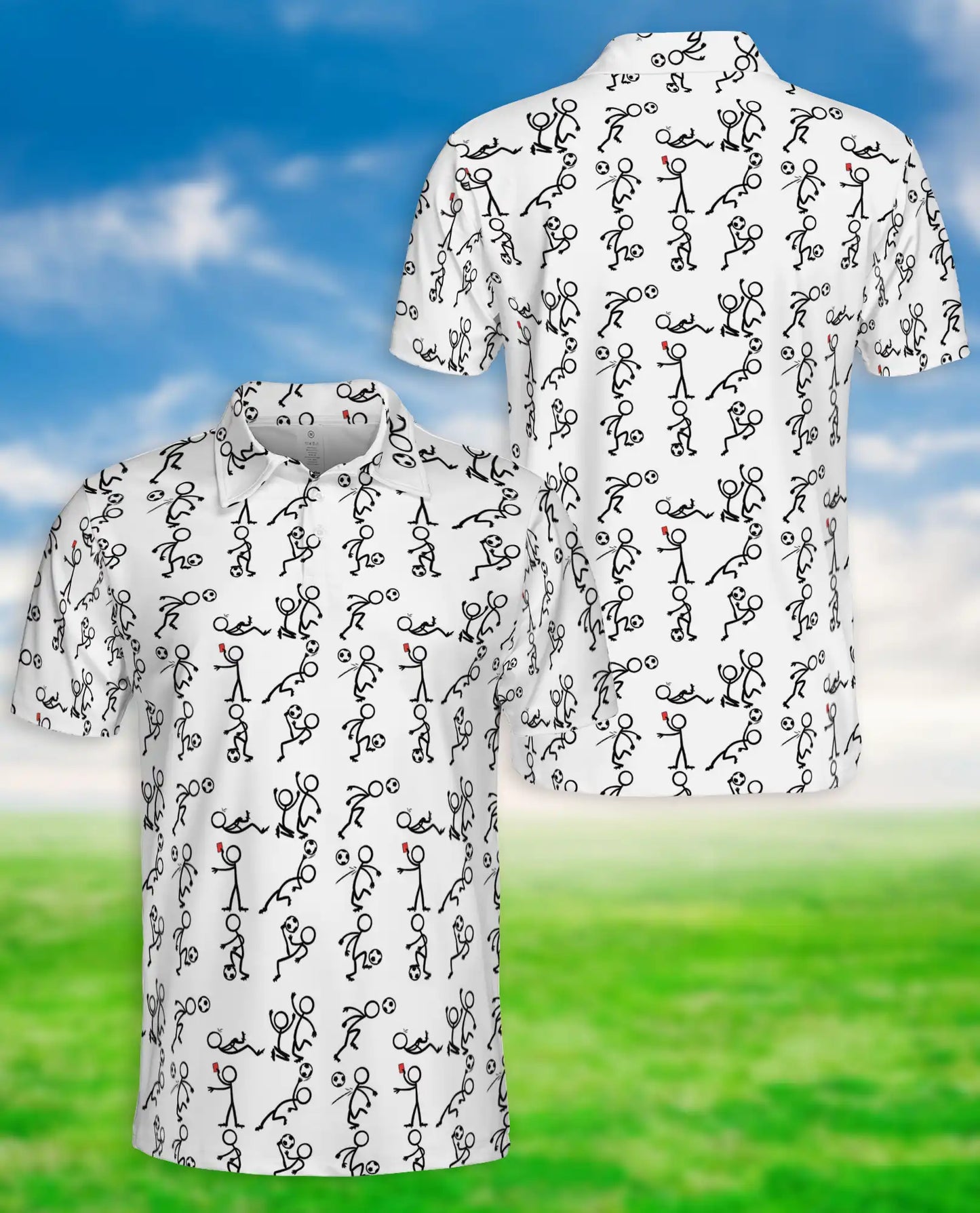 Funny Soccer Stickman 3D Polo Shirt for Men – Cartoon Football Player Style | Azhobbyshop
