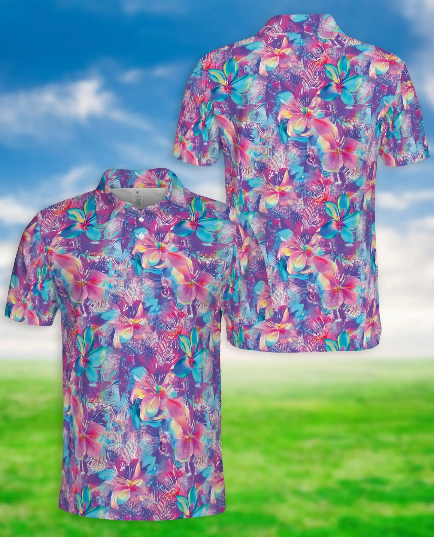 Neon Flower 3D Polo Shirt for Men – Vibrant Tropical Glow Floral Print | Azhobbyshop