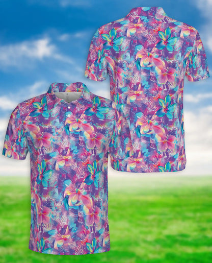 Neon Flower 3D Polo Shirt for Men – Vibrant Tropical Glow Floral Print | Azhobbyshop