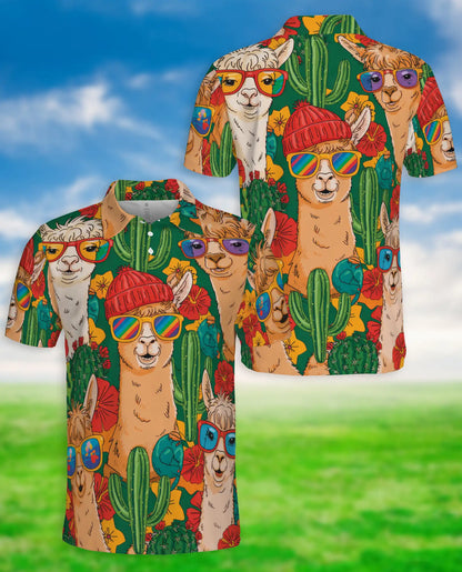 Funny Llama 3D Polo Shirt for Men – Cactus Desert Summer Style | Azhobbyshop